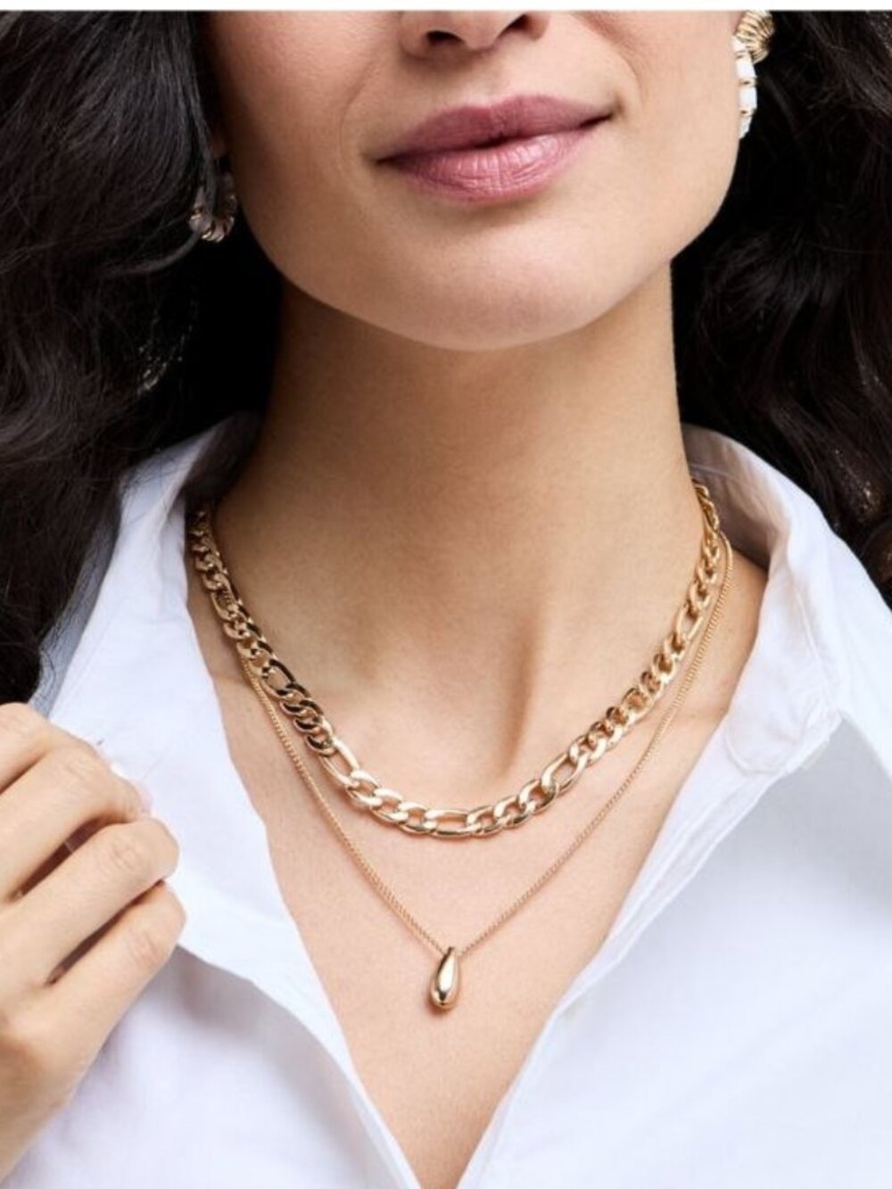 On 34th Gold-Tone Nugget Mixed Chain Layered Pendant Necklace